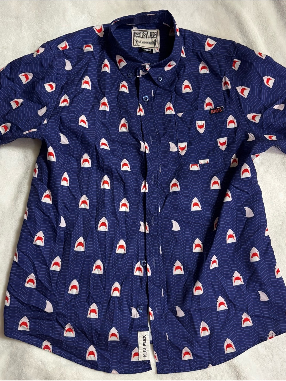 RSVLTS Navy Short-Sleeve Shark Print Button-Up Shirt
